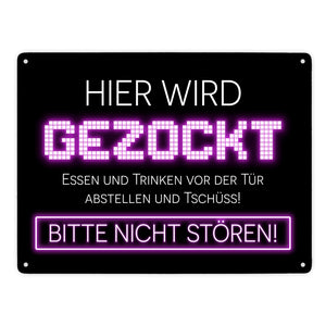 Hier wird gezockt Metallschild für Gamer in violett