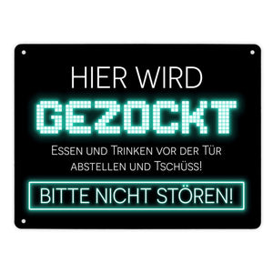 Hier wird gezockt Metallschild für Gamer in violett