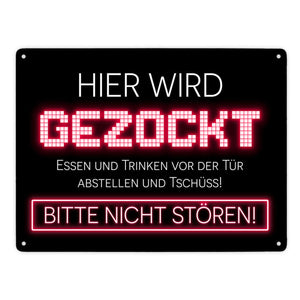 Hier wird gezockt Metallschild für Gamer in violett
