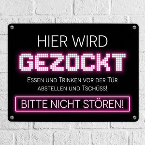 Hier wird gezockt Metallschild für Gamer in violett
