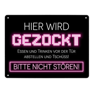 Hier wird gezockt Metallschild für Gamer in violett