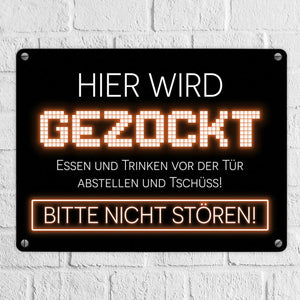 Hier wird gezockt Metallschild für Gamer in violett