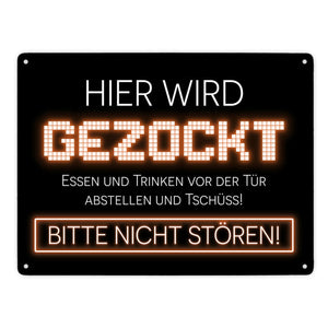 Hier wird gezockt Metallschild für Gamer in violett