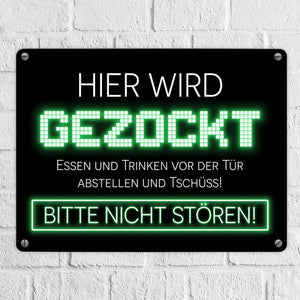 Hier wird gezockt Metallschild für Gamer in violett