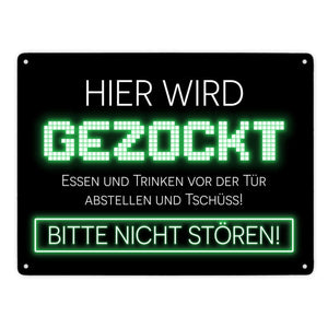 Hier wird gezockt Metallschild für Gamer in violett