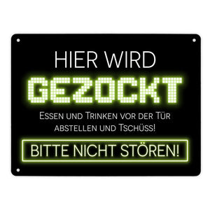 Hier wird gezockt Metallschild für Gamer in violett
