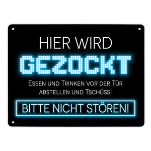 Hier wird gezockt Metallschild für Gamer in violett