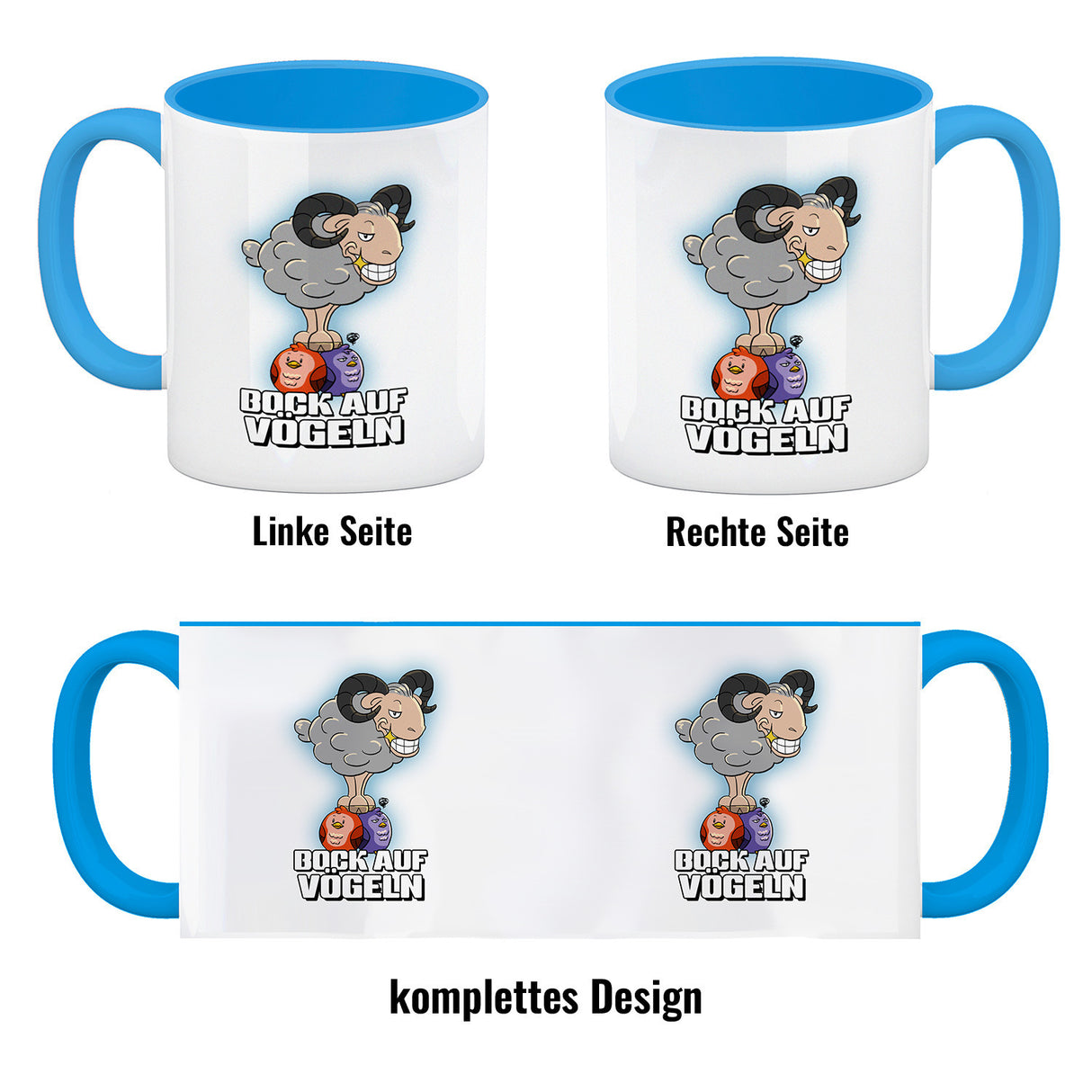 Bock auf Vögeln Kaffeebecher mit lustigem Wortspiel und Steinbock