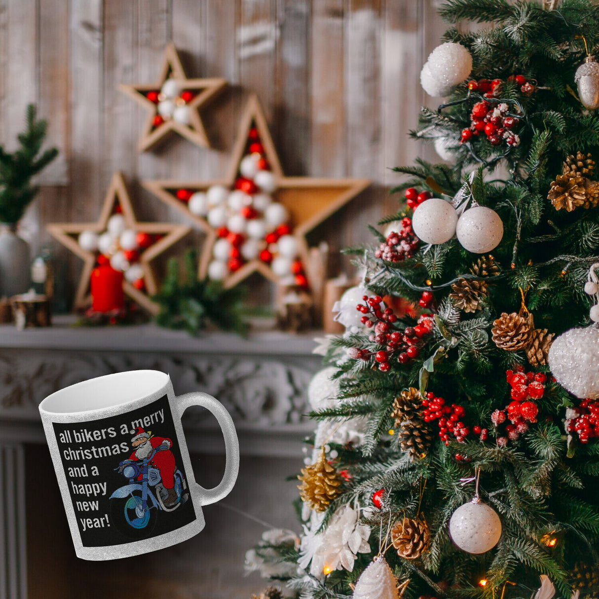 Weihnachten Biker Kaffeebecher mit Weihnachtsmann auf Motorrad