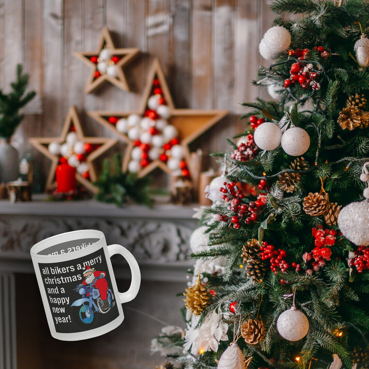 Weihnachten Biker Kaffeebecher mit Weihnachtsmann auf Motorrad