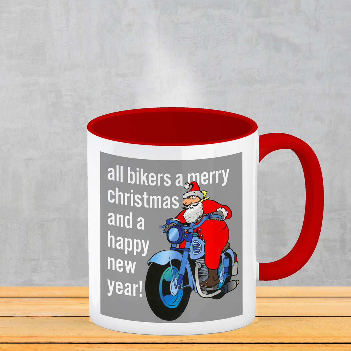 Weihnachten Biker Kaffeebecher mit Weihnachtsmann auf Motorrad