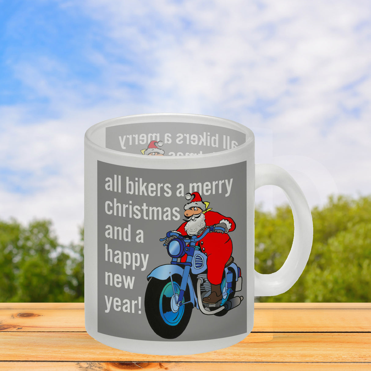 Weihnachten Biker Kaffeebecher mit Weihnachtsmann auf Motorrad
