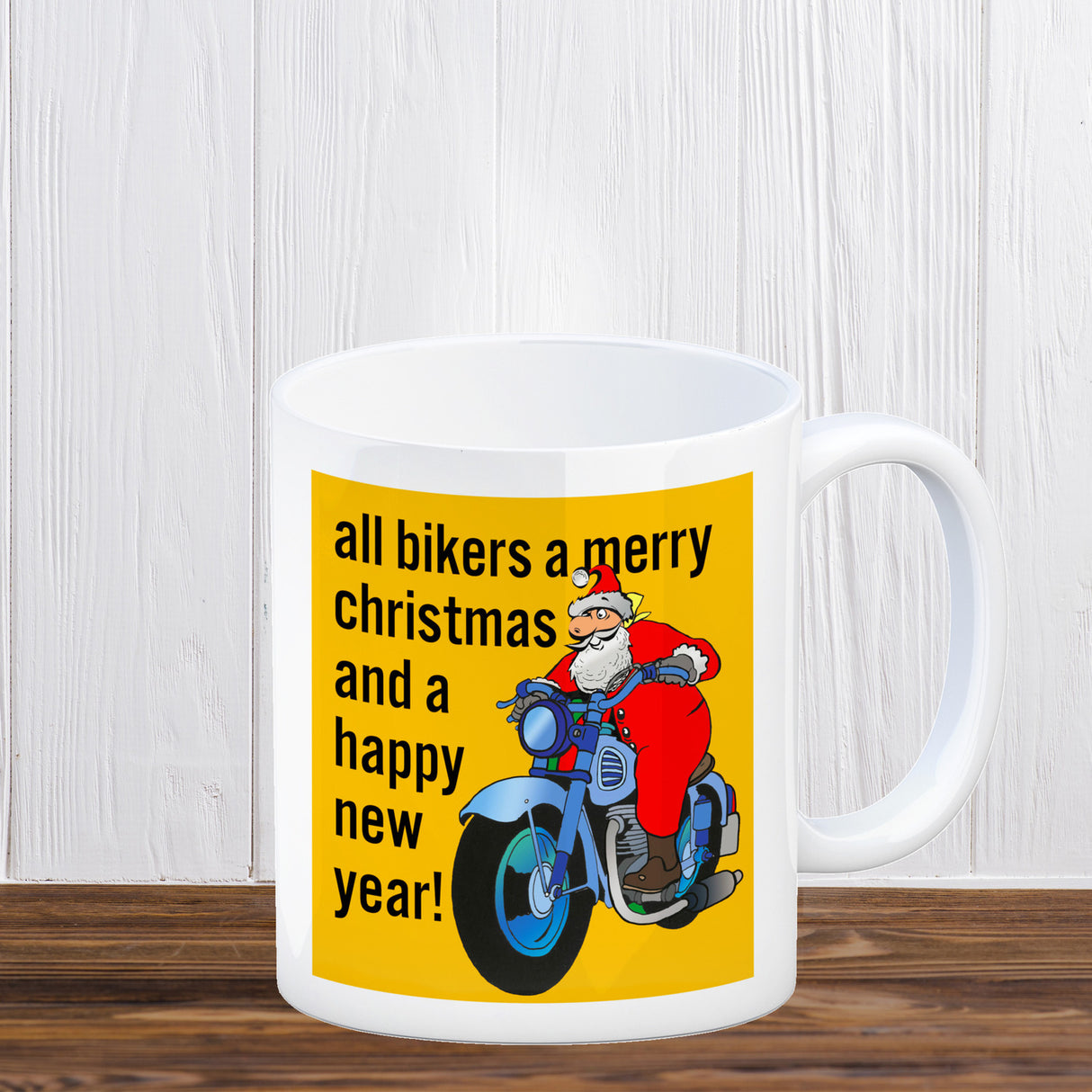 Weihnachten Biker Kaffeebecher mit Weihnachtsmann auf Motorrad