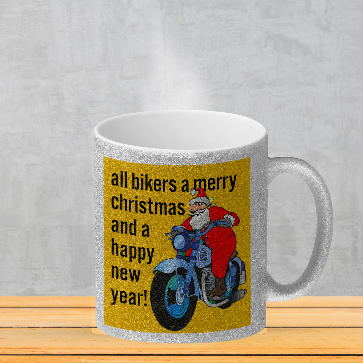 Weihnachten Biker Kaffeebecher mit Weihnachtsmann auf Motorrad