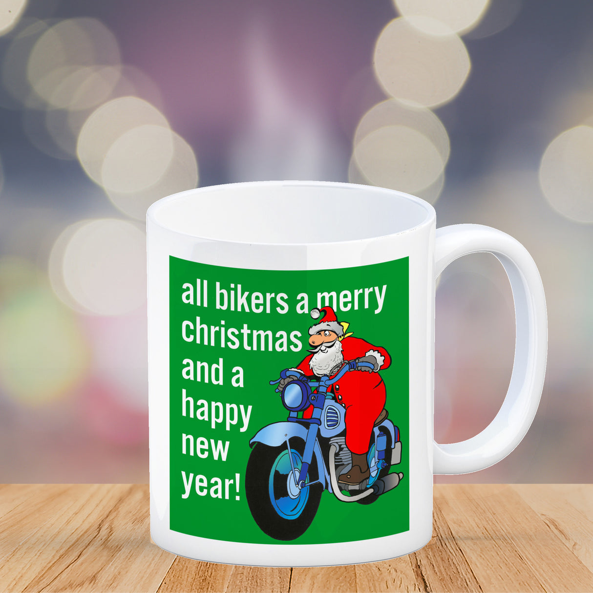 Weihnachten Biker Kaffeebecher mit Weihnachtsmann auf Motorrad