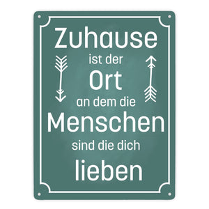 Metallschild mit schönem Spruch über das Zuhause für das Wohnzimmer
