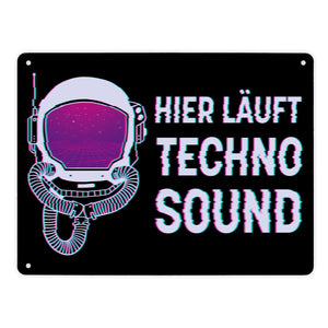 Hier läuft Techno Sound Metallschild mit Astronautenhelm für Raver