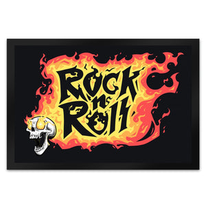 Rock n' Roll Fußmatte mit Flammen und Totenkopf
