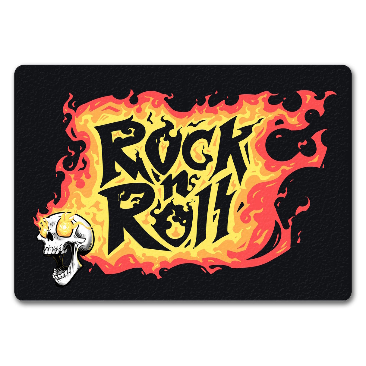 Rock n' Roll Fußmatte mit Flammen und Totenkopf