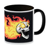Rock n' Roll Kaffeebecher mit Flammen und Totenkopf