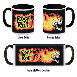 Rock n' Roll Kaffeebecher mit Flammen und Totenkopf