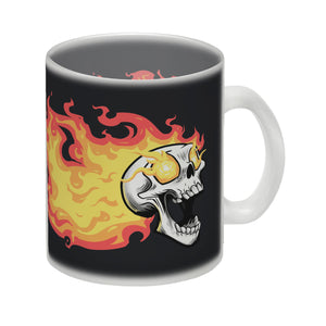Rock n' Roll Kaffeebecher mit Flammen und Totenkopf
