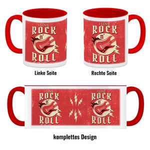 I Love Rock 'n' Roll Kaffeebecher mit Gitarren Motiv