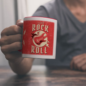 I Love Rock 'n' Roll Kaffeebecher mit Gitarren Motiv