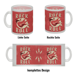 I Love Rock 'n' Roll Kaffeebecher mit Gitarren Motiv