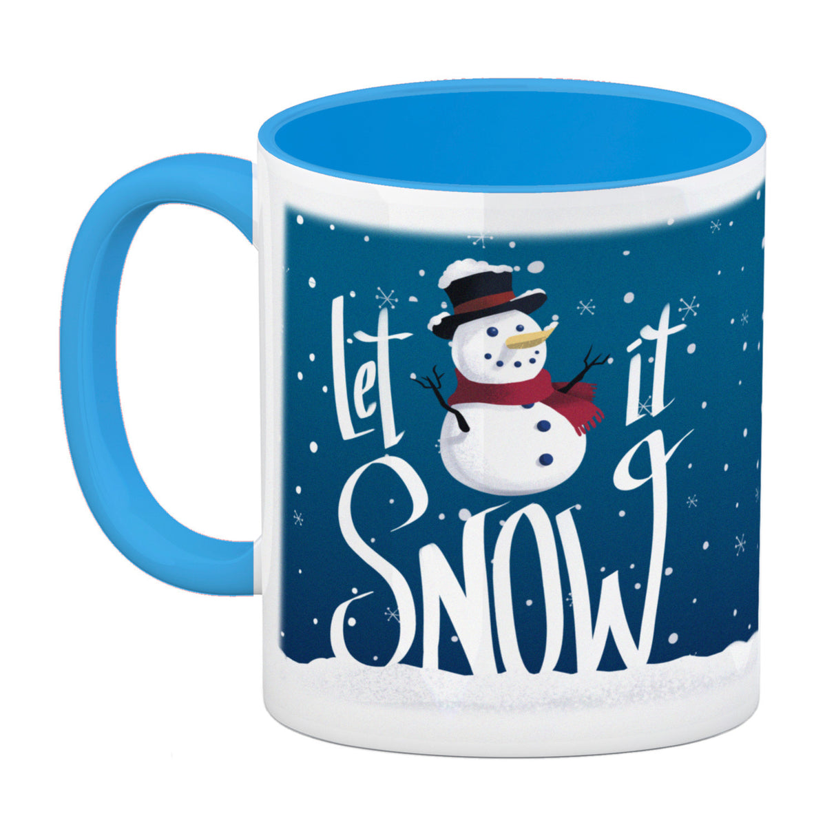 Let it Snow Kaffeebecher mit süßem Schneemann und Schneeflocken