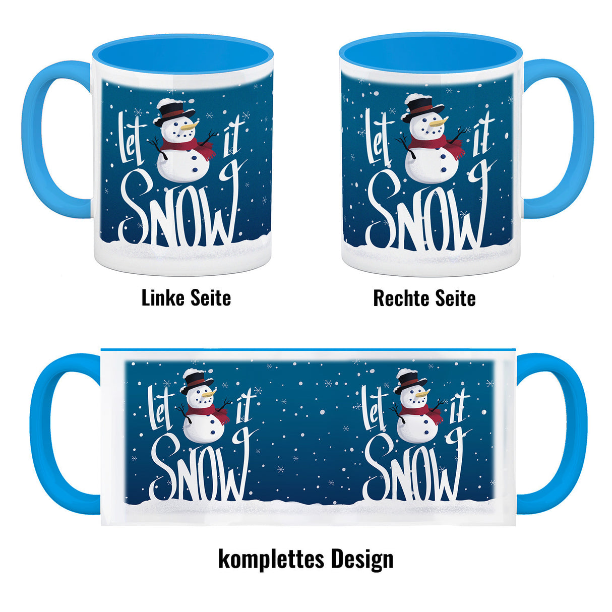 Let it Snow Kaffeebecher mit süßem Schneemann und Schneeflocken