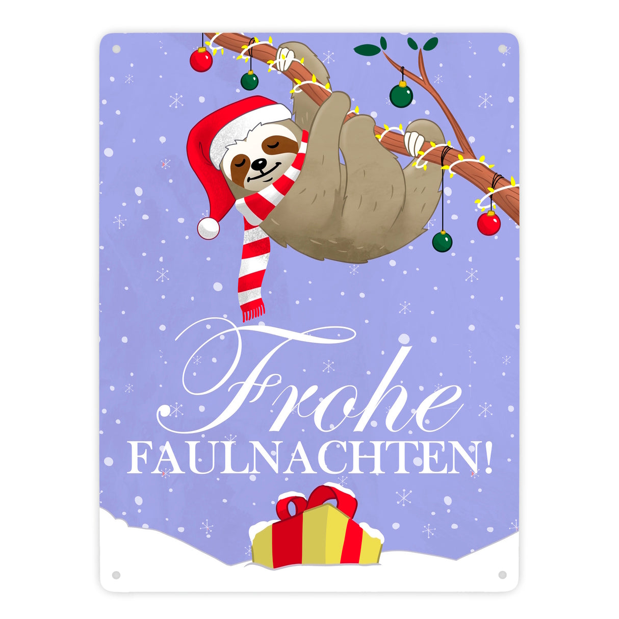 Frohe Faulnachten Metallschild mit süßem weihnachtlichem Faultier