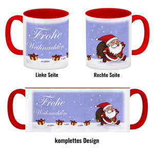 Frohe Weihnachten! Kaffeebecher mit lustigem Comic-Weihnachtsmann