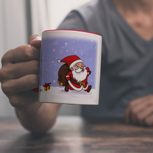 Frohe Weihnachten! Kaffeebecher mit lustigem Comic-Weihnachtsmann