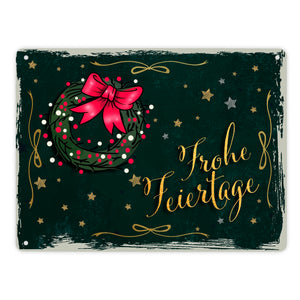 Frohe Feiertage Metallschild mit weihnachtlichem Kranz