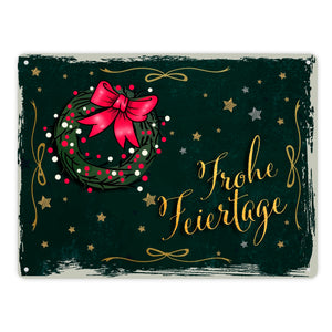 Frohe Feiertage Metallschild mit weihnachtlichem Kranz