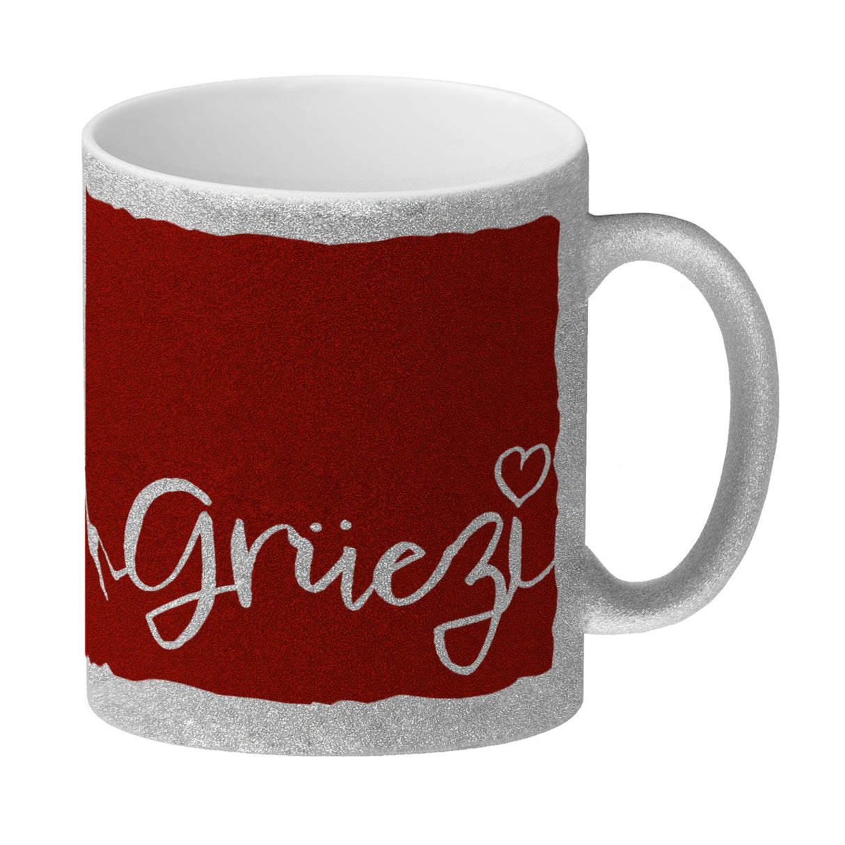 Kaffeebecher mit Grüezi-Schriftzug mit Herz und Bergen