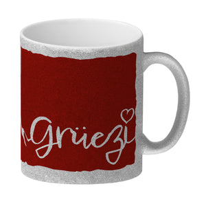 Kaffeebecher mit Grüezi-Schriftzug mit Herz und Bergen