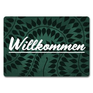 Willkommen Fußmatte mit Blätterhintergrund