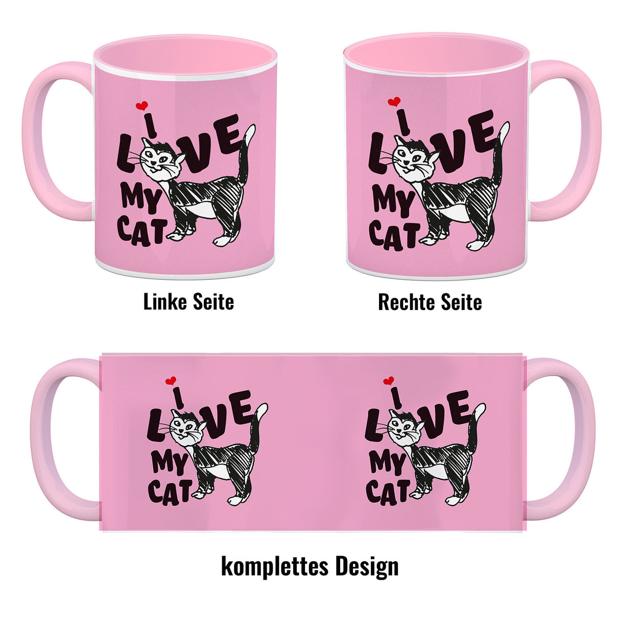 Ich liebe meine Katze Kaffeebecher mit Katzen Motiv und Rosa Hintergrund