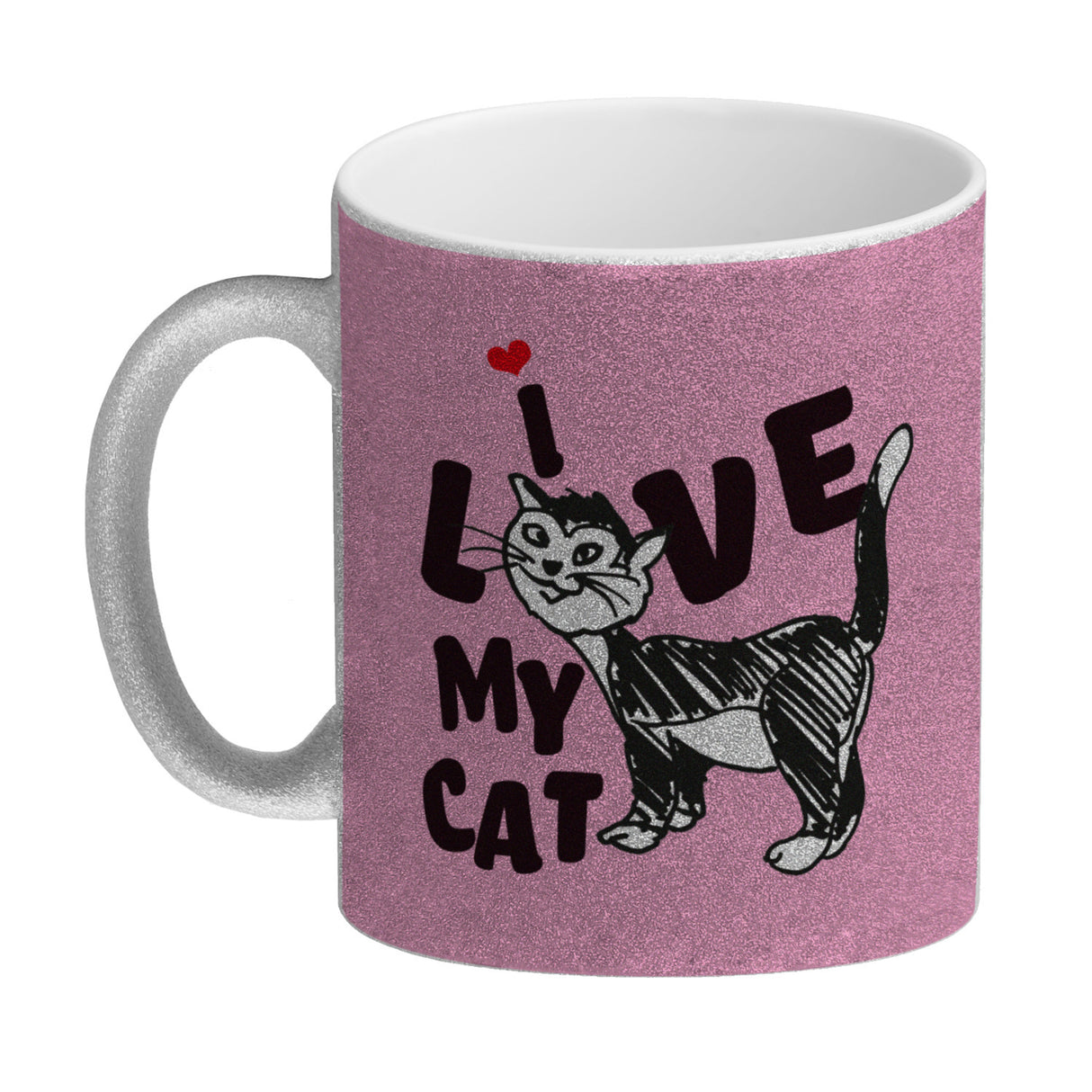 Ich liebe meine Katze Kaffeebecher mit Katzen Motiv und Rosa Hintergrund