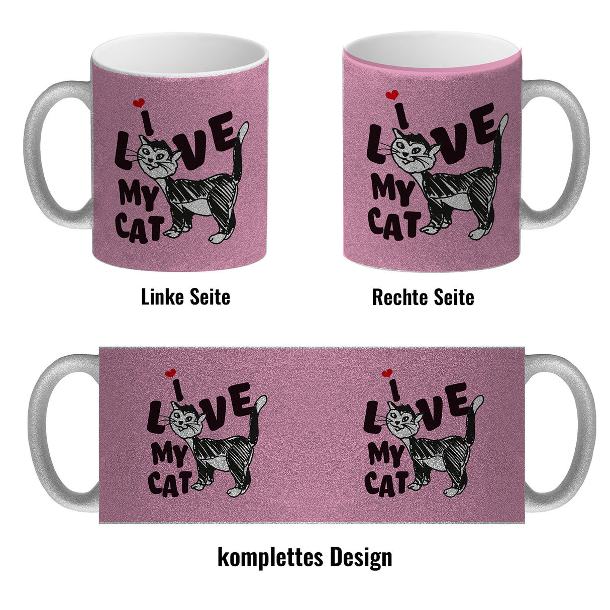 Ich liebe meine Katze Kaffeebecher mit Katzen Motiv und Rosa Hintergrund