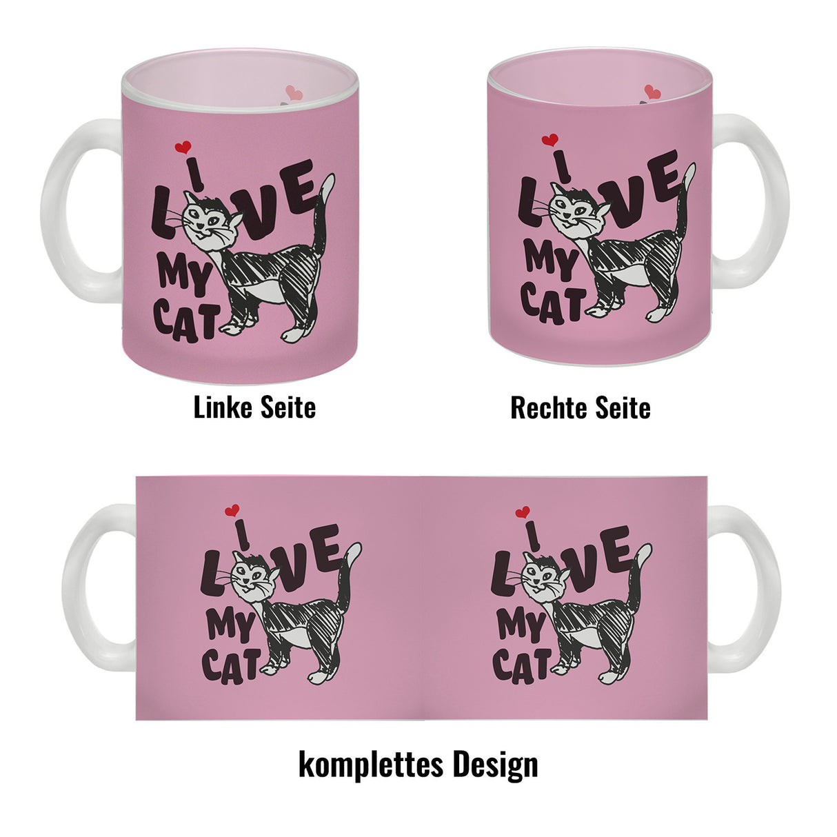 Ich liebe meine Katze Kaffeebecher mit Katzen Motiv und Rosa Hintergrund
