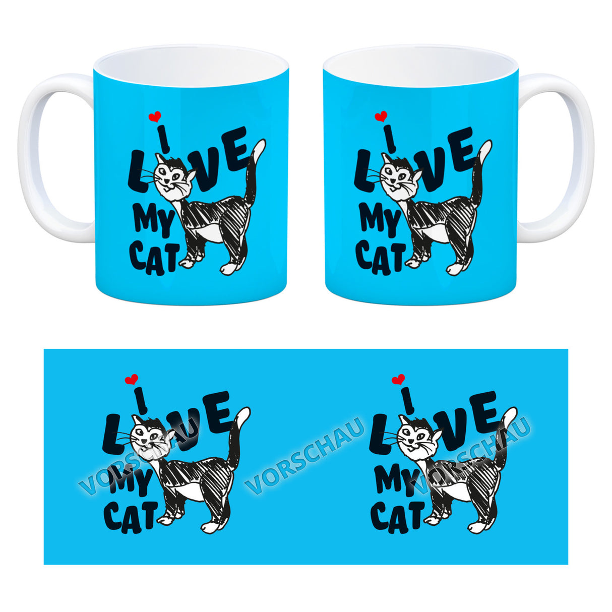 Ich liebe meine Katze Kaffeebecher mit Katzen Motiv und Rosa Hintergrund