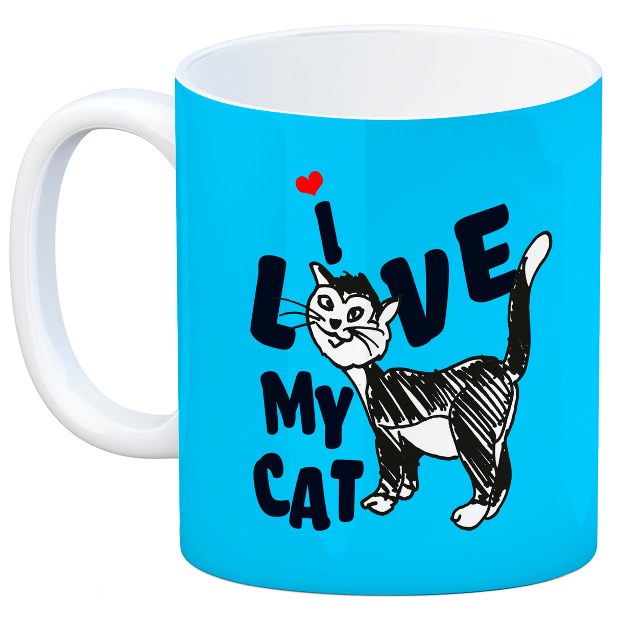 Ich liebe meine Katze Kaffeebecher mit Katzen Motiv und Rosa Hintergrund