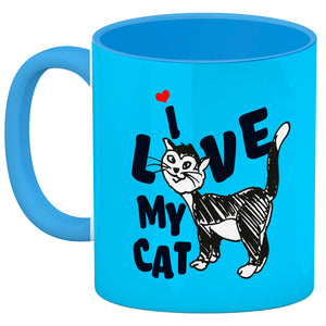 Ich liebe meine Katze Kaffeebecher mit Katzen Motiv und Rosa Hintergrund
