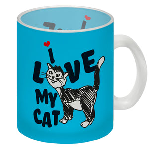 Ich liebe meine Katze Kaffeebecher mit Katzen Motiv und Rosa Hintergrund