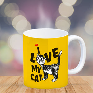 Ich liebe meine Katze Kaffeebecher mit Katzen Motiv und Rosa Hintergrund