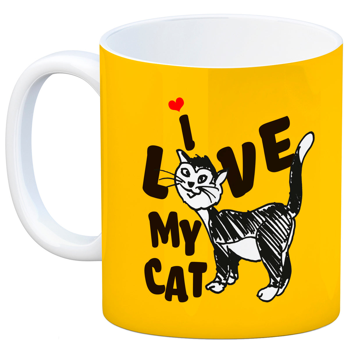 Ich liebe meine Katze Kaffeebecher mit Katzen Motiv und Rosa Hintergrund