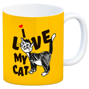Ich liebe meine Katze Kaffeebecher mit Katzen Motiv und Rosa Hintergrund